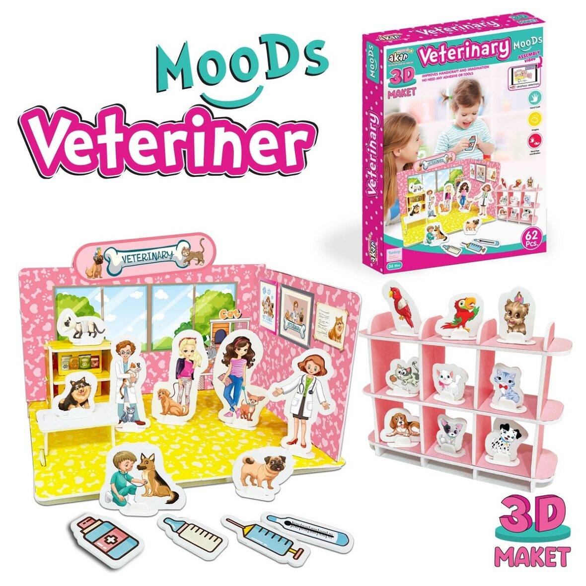 Cabinet de vétérinaire à monter-62 Pièces avec figurines